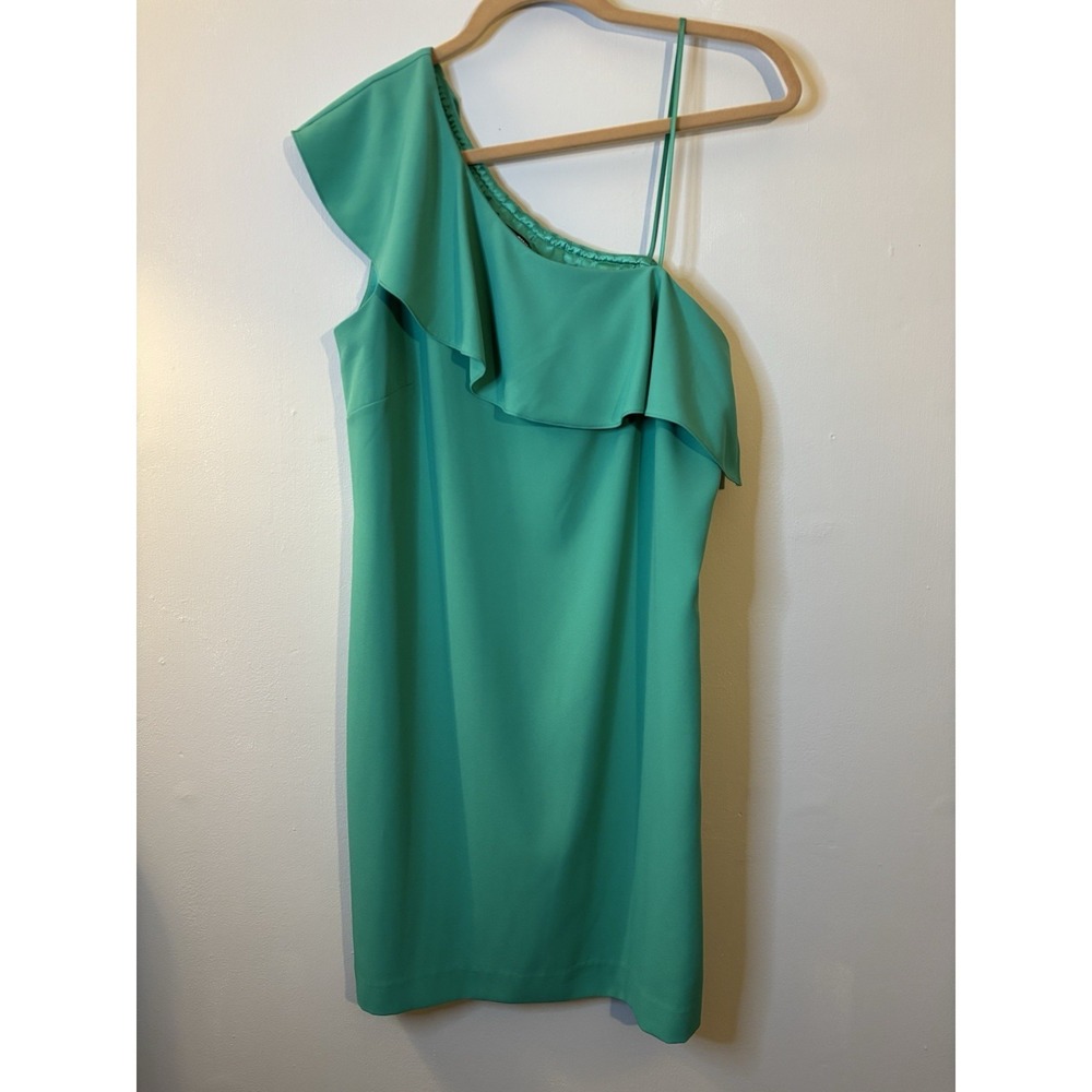 GIANNI BINI Kelly Green Ruffle Shoulder Cocktail Dress 12 Party‎ Wedding
